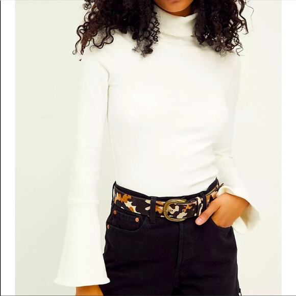 Free People Sydney Layering Top white bell sleeve turtleneck small - Picture 1 of 10